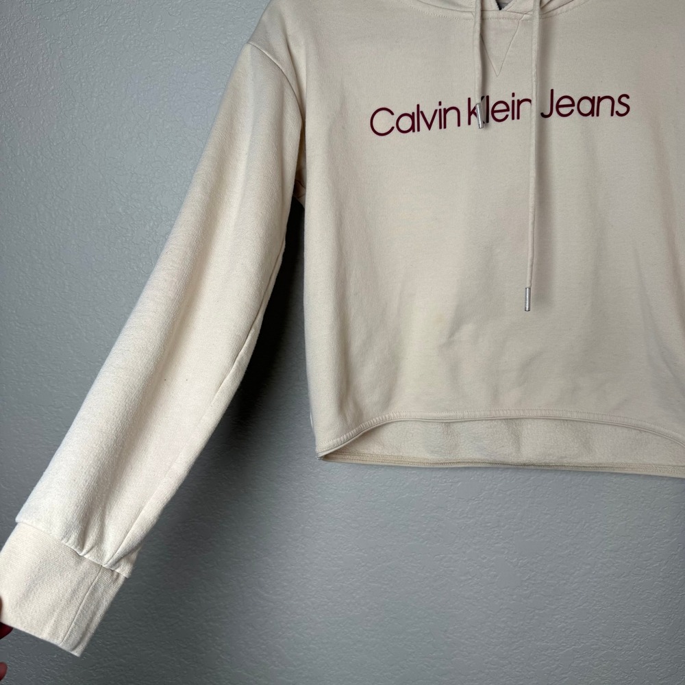 Calvin Klein Jeans‎ Hoodie Women's Size Small Cream Cropped Sweatshirt - Picture 5 of 6